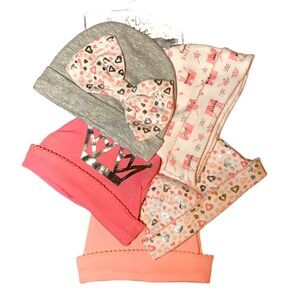 NWT Duck Duck Goose 5 Baby Girl Beanie Hats Fits 0-9 Months